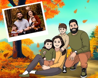 Custom Ghibli-Inspired Fall Family Portrait from Photo (Digital Portrait)