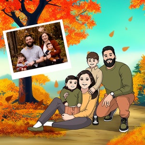 Benutzerdefinierte GHIBYFY Herbst Herbst Themen Charakter DIGITAL PORTRAIT vom Foto, Ghibli inspiriert Familienporträt, Geschenkidee für sie, Paar Porträt