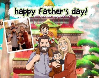 Ghibli Style Family Portrait, Custom Father's Day Gift (Digital)