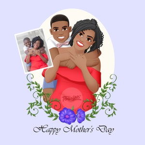MOTHER&#39;S DAY GIFT Custom Portrait: Disney-Inspired Portrait, Custom Cartoon Portrait Gift for Mom  (Digital Copy Only)