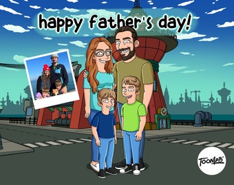 Familieportret in futurama-stijl | Aangepast Vaderdagcadeau (digitale kopie)
