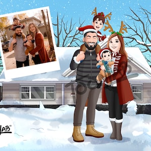 VATERTAG DISNEY Inpsired Custom Portrait, digitaler Download, Disney Style Familienportrait, Disney Weihnachtsgeschenkidee, Urlaub Postkarte