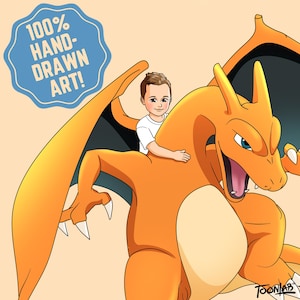 Portrait de personnage Pokémon personnalisé à partir de la photo | Dessin personnalisé d'entraîneur d'anime | Cadeau pour fan de Pokémon | Impression d'art numérique