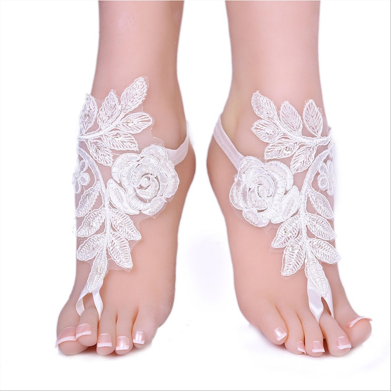 Rose Black Beads Lace Barefoot Sandals Bridal Footless Sandals Beach Wedding Barefoot Wedding Shoe Bridal Anklet Barefoot Foot Jewelry Frame