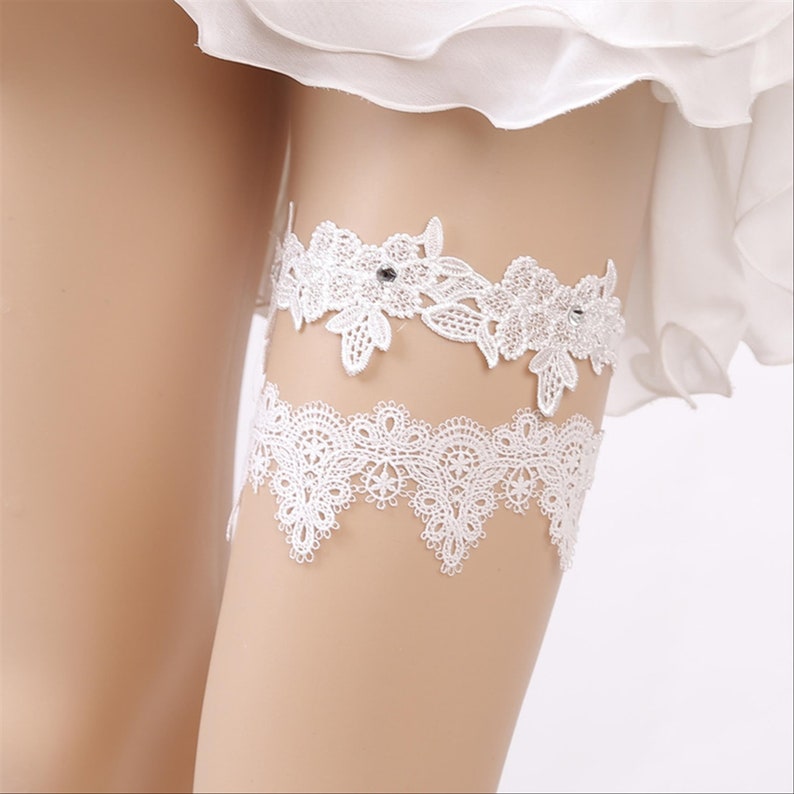 Floral Lace Wedding Garter Bridal Garters Toss Garter Prom Garter Keepsake Garter White Lace Garter Set Ivory Garter Crystal Bridal Garter