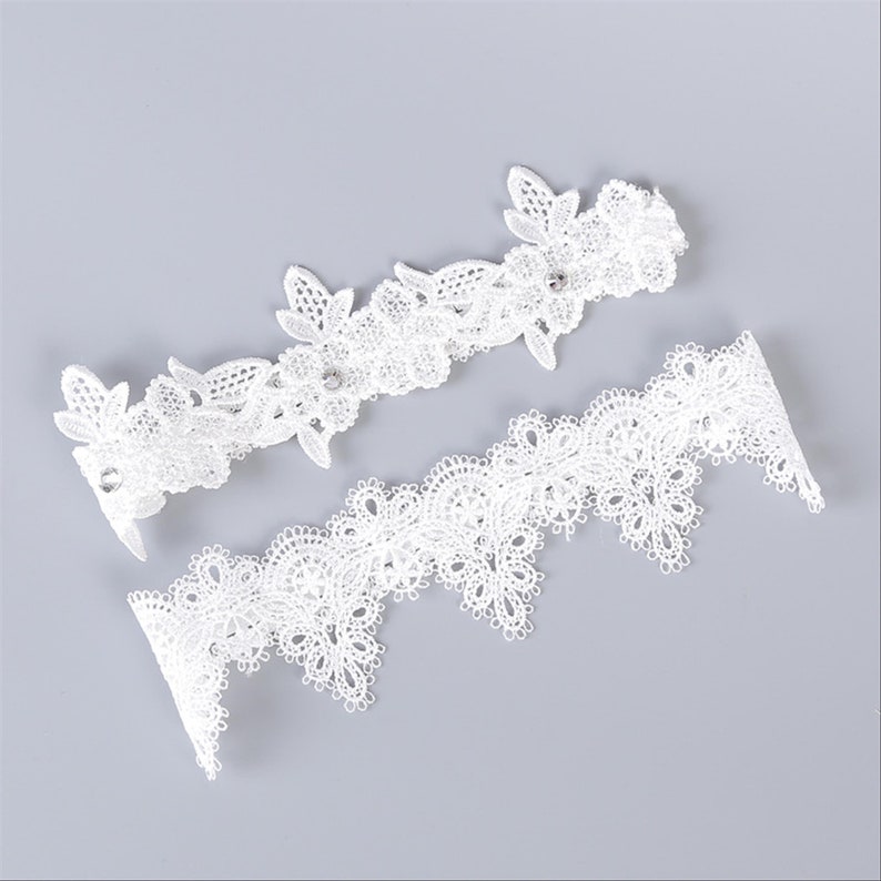 Floral Lace Wedding Garter Bridal Garters Toss Garter Prom Garter Keepsake Garter White Lace Garter Set Ivory Garter Crystal Bridal Garter