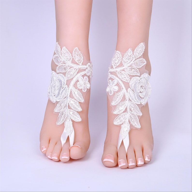 Rose Black Beads Lace Barefoot Sandals Bridal Footless Sandals Beach Wedding Barefoot Wedding Shoe Bridal Anklet Barefoot Foot Jewelry Frame