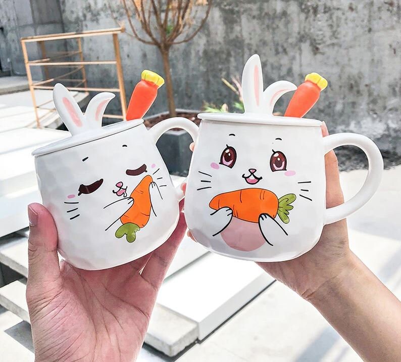 Adorable little ceramic rabbit cup-Cartoon cup for hot or cold | Etsy