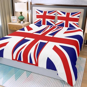 British Duvet, Three Piece Bedding Set, Pillow Cases, English, Bed, Gifts, Union Jack, Decor, UK, England, Print.