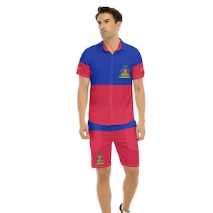 Haïti herenshirt, shorts, pak, Haïtiaanse vlag, ontwerp, geschenken, tieners, Haïtiaans, outfit, Haïtiaanse vlag.