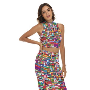 Chemise femme tous drapeaux, jupe, costume, robe drapeaux, drapeaux du monde, cadeaux, toutes les nations.