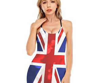 Union Jack Bodysuit, English, Women, Ladies, Teens,  England, Flag, UK, Common Wealth, Gifts, Print, United Kingdom, Fashion.