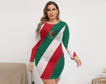 Mexican Flag Women's Dress, (Plus Size), Mesh, Mexico Flag, Design, Gifts, Ladies, Teens, Girls, Football, Soccer, Outfit, Apparel, Mexican.
