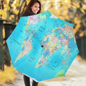 Parapluie de carte, bleu océan, cartographie, cadeaux.