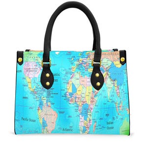 Karte Tragetasche, mit schwarzem Griff, Weltkarte Design, Erde, Landkarte Tasche.