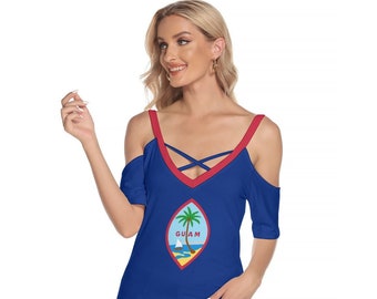 Guam Shirt, Guam Flag, With Criss Cross Strips, Print.