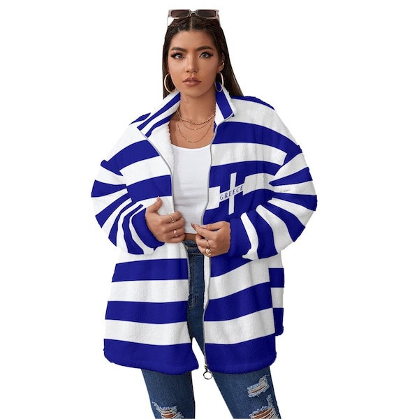 Greek Jacket, Greece, Men, Women, Ladies, Teens, Adults, Unisex, Fleece (Plus Size), Greek Flag, Gifts, Print, Greece Flag.