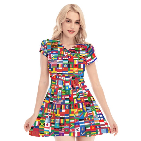 Alle Flaggen Kleid, Welt, Flagge, Design, Damen, Teenager, Frauen, Geschenke, Erde, Nationen Karten, Schule, Tag, Land, Alle, Länder Flaggen, Landkarte.