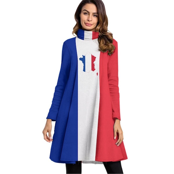 French Flag Women's Dress, Long Sleeve, France Flag, Ladies, Adults, Women, Teens, Gifts, Football, Soccer, French, Design, Paris, Fashion.