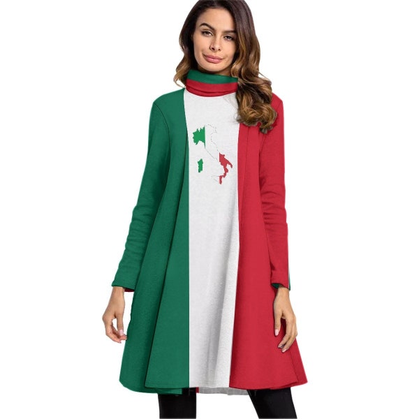 Italian Flag Women's Dress, Long Sleeve, Italy Flag, Ladies, Adults, Women, Teens, Gifts, Football, Soccer, Rome, Milan, Design, Fashion.