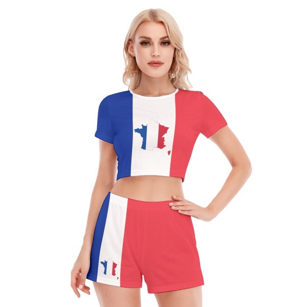French Shirt, Shorts, Suit, Set, France, Women, Ladies, Teens, Girls, Gifts, French Flag, Design, France Flag, Paris, Nice, Cannes, Fashion.