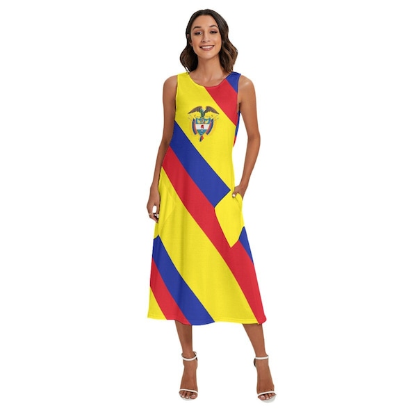 Vestido de mujer de Colombia, colombiano, bandera, damas, adolescentes, niñas, regalos, mercancía, bandera de Colombia, fútbol, fútbol, bandera colombiana, moda.