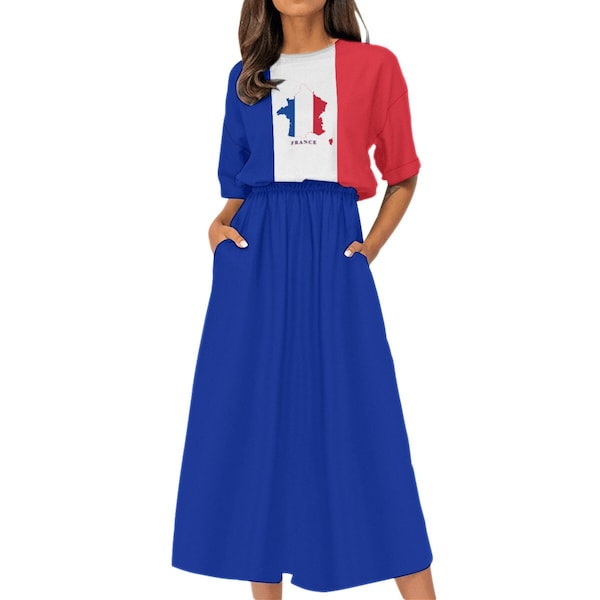 French Dress, France, Flag, Women, Ladies, Teens, Girls, French Flag, Gifts, Design, Football, France Flag, Merch, Paris, Fashion.