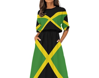 Jamaican Dress, Jamaica, Women, Ladies, Teens, Jamaican Flag, Gifts, Design, Jamaica Flag.