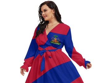 Haitian Flag Dress, (Plus Size), Haiti Flag, Stylish Design, Gifts.