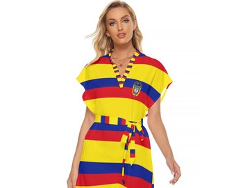 Robe colombienne avec ceinture, femmes, dames, adolescents, cadeaux, colombienne, imprimé, design.