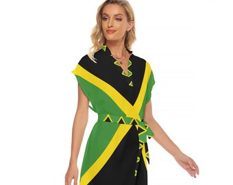 Robe jamaïcaine avec ceinture, femmes, dames, adolescents, cadeaux, Jamaïque, imprimé, design.