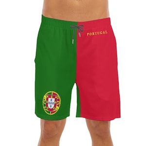 Portuguese Flag Men&#39;s Beach Shorts, Portugal, Flag, Design, Gifts, Men, Teens, Football, Soccer, Portuguese, Lisbon, Porto, Outfit, Swimsuit