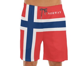 Norway Men's Beach Shorts, Norway Flag, Design, Gifts, Men, Teens, Norwegian Flag, Swimsuit, Norwegian, Print.