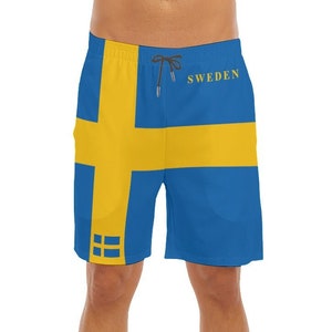 Sweden Men's Beach Shorts, Sweden Flag, Gifts, Men, Teens, Swedish Flag, Swimsuit, Swedish.