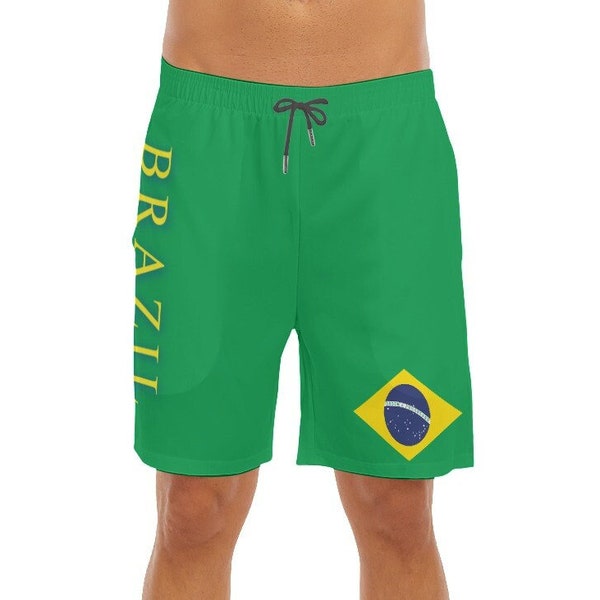 Brasilianische Flagge Beach Shorts, Brasilien Flagge, Geschenke, Männer, Teenager, Erwachsene, Design, Strand, Brasilien, Fußball, Fußball, Brasilianisch, Schwimmen,