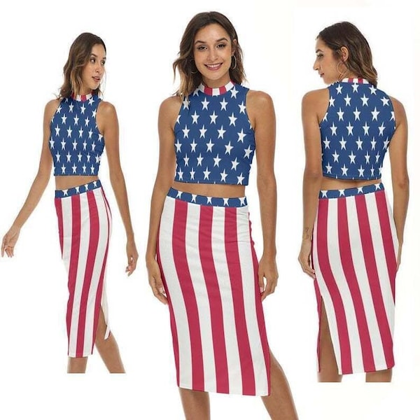 American Flag Women's Tank Top, Skirt Set, USA, Flag, Outfit, 4th July, Ladies, Teens, Girls, Patriotic, Football, Accessories, Gifts.