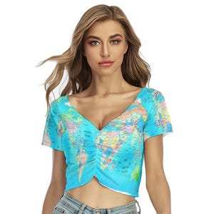 Chemise de carte du monde, élégante, femmes, dames, adolescents, carte de toutes les nations, cadeaux.