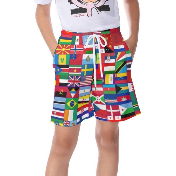 Tous les drapeaux Short de plage pour enfants, Monde, Drapeaux, Design, Adolescents, Filles, Garçons, Cadeaux, Cartes, Impression, Terre, Nations, École, Enseignement, Cartographie.