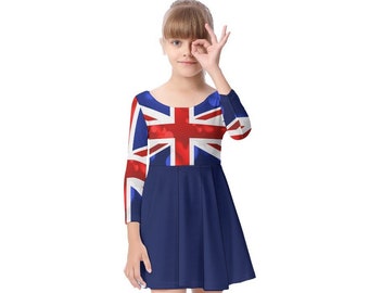 UK Flag Girls Dress, English Flag, Kids, Teens, Apparel, Accessories, Children, Gifts, Football, Soccer, Design, England, United Kingdom.