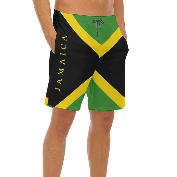 Jamaican Flag Men's Swim Short, Jamaica Flag, Reggae, Kingston, Weed, Cannabis, football, Soccer, Gifts, Teens, Apparel, Outfit, Design.