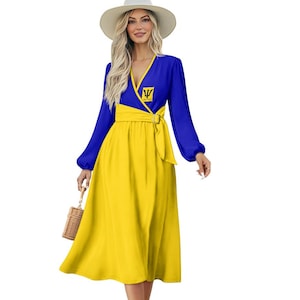 Barbados Dress, Elegant, Women, Ladies, Teens, Barbados Flag, Gifts, Print.