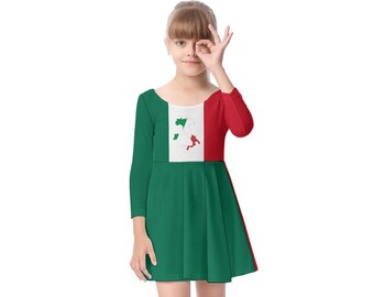 Italy Girls Dress, Italy Flag, Kids, Teens, Girl, Gifts, Design, Italian, Flag, Print, Merch, Italian Flag, Rome, Milan, Fashion.