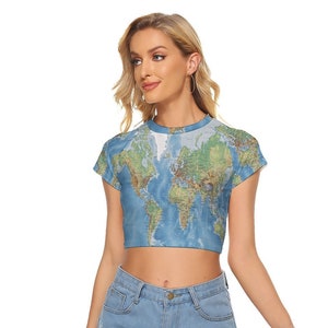 Chemise de carte, toutes les nations, conception, femmes, adolescents, femme, cadeaux, cartes du monde, impression, carte de la terre, cartographie.