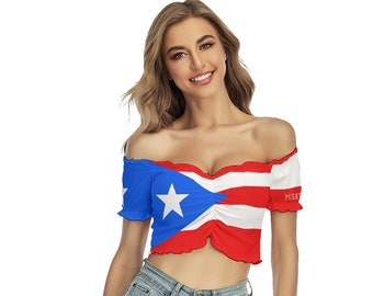 Puerto Rican Flag Damen Crop Top, Puerto Rico Flagge, Design, Geschenke, Damen, Teenager, Mädchen, Fußball, Fußball, Merch, Latina, Mode, Outfit