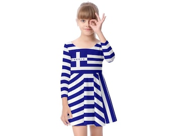 Greek Girls Dress, Greek Flag, Kids, Teens, Girl, Gifts, Design, Greece Flag, Print, Merch, Greece, Fashion.