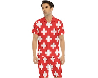 Swiss Men's Shirt, Shorts, Suit, Switzerland Flag, Design, Gifts, Men, Teens, Swiss Flag, Switzerland, Outfit.