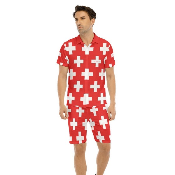 Swiss Men's Shirt, Shorts, Suit, Switzerland Flag, Design, Gifts, Men, Teens, Swiss Flag, Switzerland, Outfit.