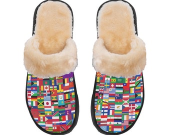 Flags Kid's Plush Slippers, Print, Countries Flags, World Flag, Design, Nations, Earth, Coexist, Flags.