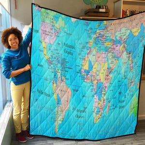 Map Quilt, leicht & atmungsaktiv, Weltkarte, Länder, Design.