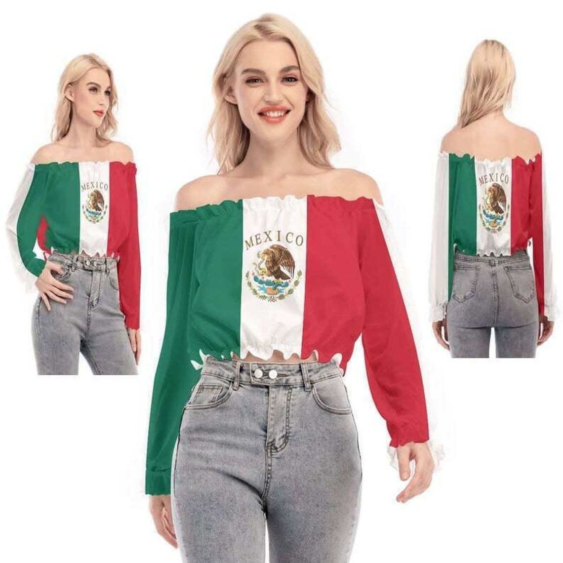 Mexican Flag Women's Tshirt Blouse Mesh Sleeves Etsy